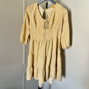 Hollister Yellow Floral Tiered Mini Dress Size L